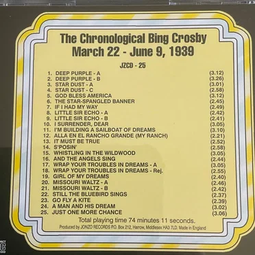 The Chronological Bing Crosby Volume 25 1939 by Bing Crosby - album cover