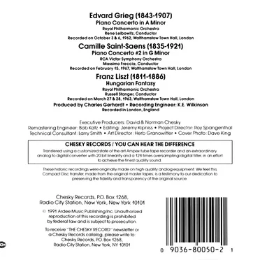 Edvard Grieg: Piano Concerto in A minor / Camille Saint‐Saëns: Piano Concerto no. 2 in G minor / Franz Liszt: Hungarian Fantasy