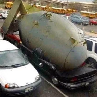 today honestly sucked. somebody accidentally dropped a hydrogen bomb on my car while i was at work. but it's ok. the bomb is now my friend.