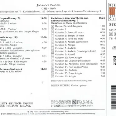 Schumann-Variations op. 9 / Rhapsodies op. 79 / Piano Pieces op. 199 / Scherzo op. 4