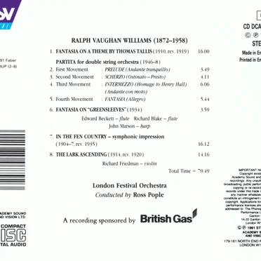 Tallis Fantasia, The Lark Ascending, Greensleeves Fantasia, In The Fen Country, Partita