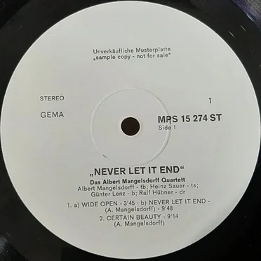 Never Let It End by The Albert Mangelsdorff Quartet - album cover