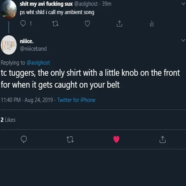tc tuggers, the only shirt with a little knob on the front for when it gets caught on your belt