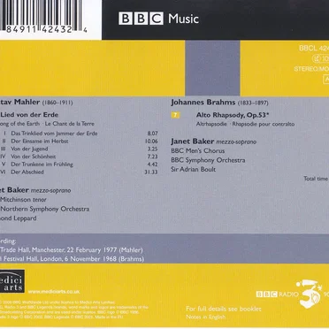 Mahler: Das Lied von der Erde / Brahms: Alto Rhapsody