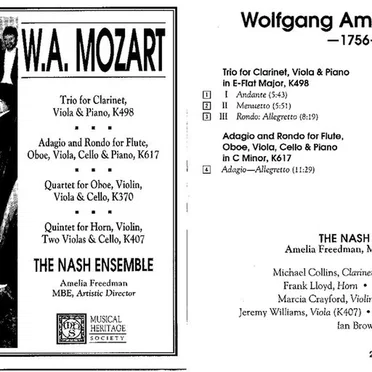 Clarinet Trio, K. 498 / Adagio and Rondo K. 617 / Oboe Quartet, K. 370 / Horn Quintet K. 407