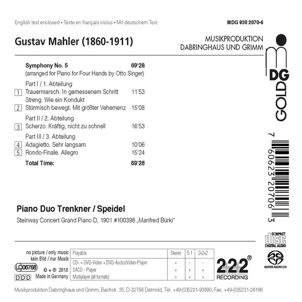 Mahler: Symphony No. 5 (arr. for Piano 4 Hands by Otto Singer)