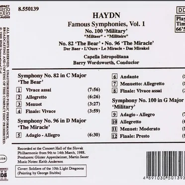 Famous Symphonies, Volume 1: no. 100 "Military" / no. 82 "The Bear" / no. 96 "The Miracle"