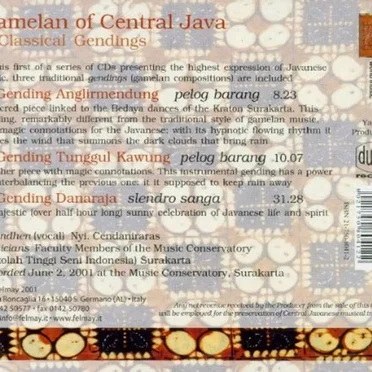 Gamelan of Central Java: I. Classical Gendings by Nyi. Cendaniraras - album cover