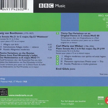 Beethoven: Piano Sonata No. 21 in C major Op. 53 Waldstein / von Weber: Piano Sonata No. 2 in A flat major Op.39