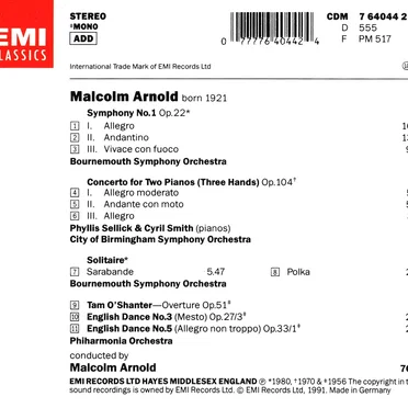 Symphony No.1 / Concerto For Two Pianos (Three Hands) / Overture 'Tam O'Shanter'