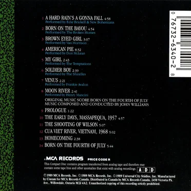 Born on the Fourth of July: Motion Picture Soundtrack Album by Various Artists - album cover