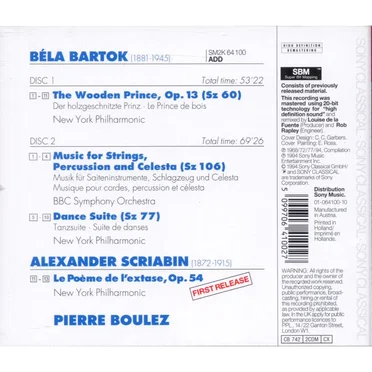 Bartók: The wooden prince / Music for Strings, Percussion and Celesta / Dance Suite / Scriabin: Le Poeme De L’Extase