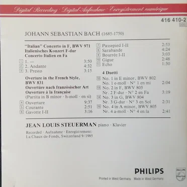 Italian Concerto, BWV 971 / French Overture, BWV 831 / 4 Duets, BWV 802-805