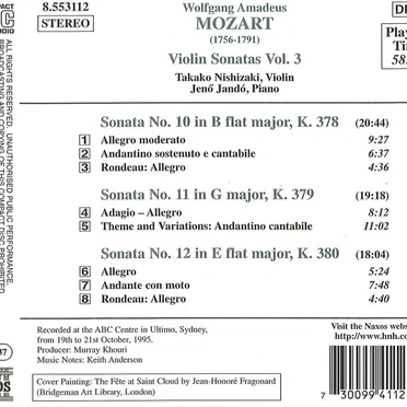 Violin Sonatas, Vol. 3; K. 378-380