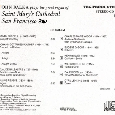John Balka plays the great organ of St Mary's Cathedral, San Francisco by John Balka - album cover