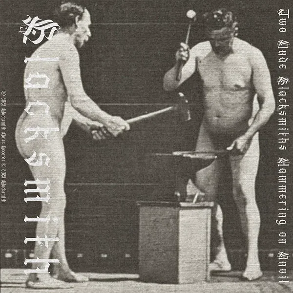 Two Nude Blacksmiths Hammering on Anvil
