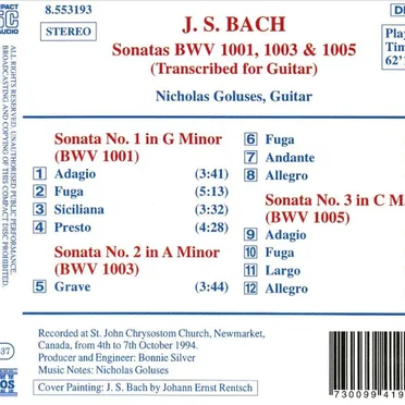 Sonatas BWV 1001, 1003, & 1005: Transcribed for guitar