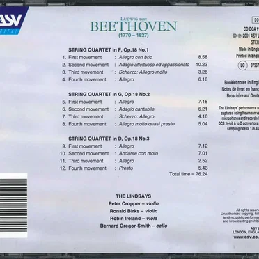 Beethoven String Quartets Op. 18, Nos 1-3
