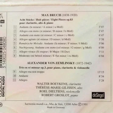 Bruch: 8 Stücke op. 83 / Zemlinsky: Trio op. 3