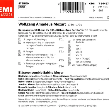 Sabine Meyer Plays Mozart: Serenade K. 361 “Gran Partita”