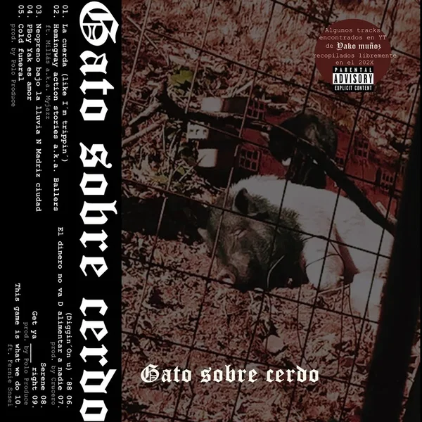 Gato sobre cerdo