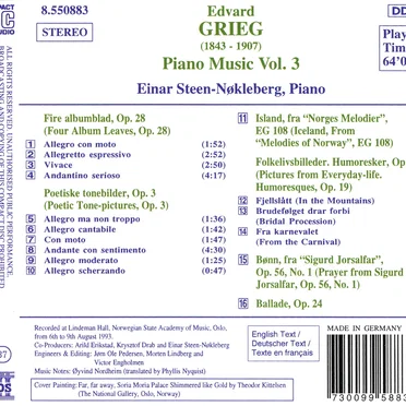 Piano Music, Volume 3: Four Album Leaves / Poetic Tone-Pictures / Pictures from Everyday Life / Ballade / Melodies of Norway / Prayer for Sigurd Jorsalfar